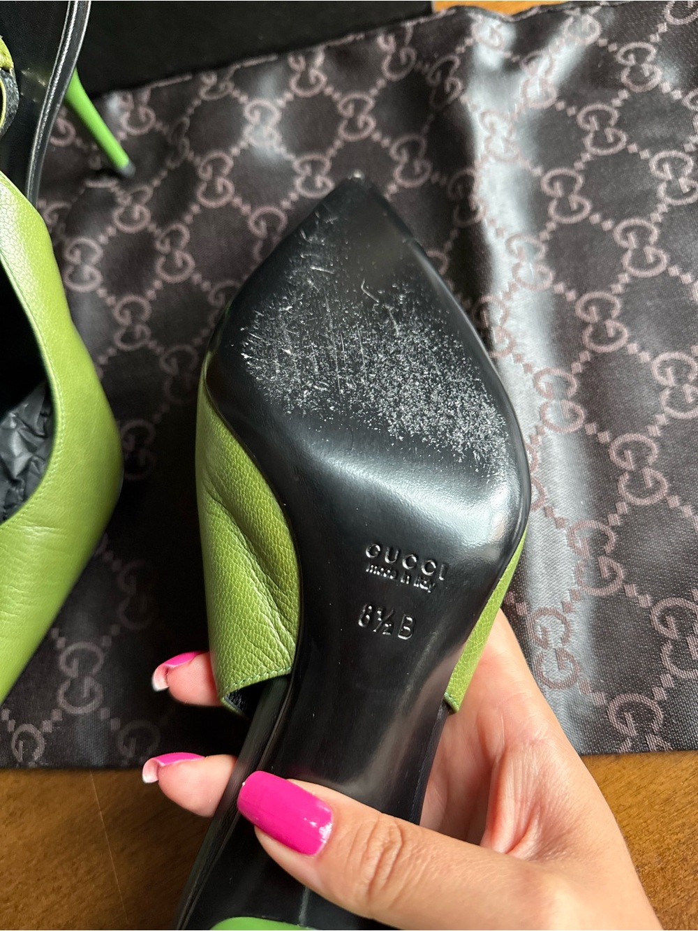 Rare Gucci by Tom Ford Y2K Green Leather Pointed Toe Slingback Heels Pumps 8.5B - Picture 6 of 7